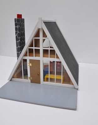 Small A Frame, Victorian House Colors, Miniature Buildings, A Frames, Modern Dolls House, Doll House Plans, Dollhouse Projects, I Drive, Mid Century Architecture