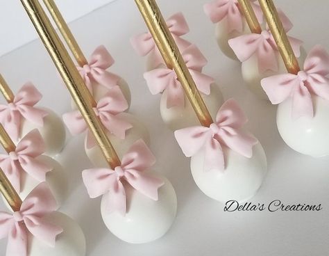 Tutu Cake Pops, Pink Cakepops Ideas, Ballerina Dessert Table, Winter Cake Pop Ideas, Baby Shower Theme Girl Bows, Pink Bow Cupcakes, Cake Pops For Baby Shower Girl, Pink Baby Shower Cake Pops, Bow Cake Pops