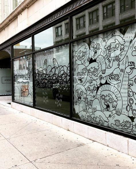 The Annex Window Installations, Chicago, Illinois — Lauren Asta Window Vinyl Design Office, Window Vinyl Ideas, Store Window Design, Space Branding, Window Wrap, Window Glass Design, Vinyl Artwork, Polygon Modeling, Graphic Studio