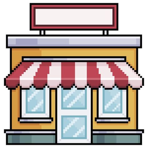 Vector pixel art shop store front with a... | Premium Vector #Freepik #vector #store-building #shop #restaurant-building #street-shop Pixel Restaurant, Pixel Art Building, Pixel House, Restaurant Building, Store Building, Pixel Game, Art Models, Art Restaurant, Pixel Art Games