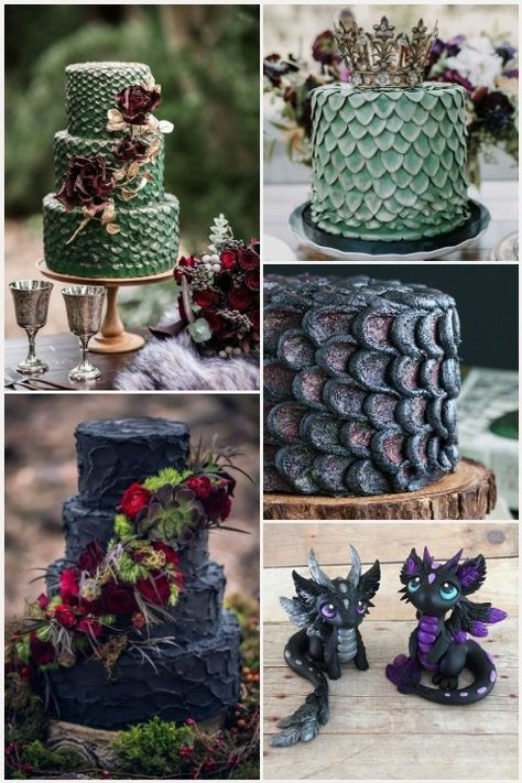 Dragon Scale Wedding Cake, Fantasy Themed Cake, Wiccan Wedding Cake, Midevil Cake Ideas, Dragon Centerpiece Wedding, Dragon Wedding Decor, Mythical Themed Wedding, Fantasy Themed Wedding Cake, D&d Wedding Cake