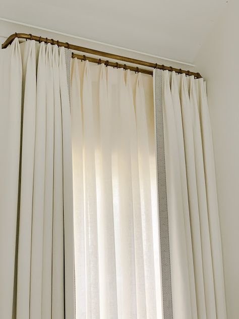 WINDOW TREATMENTS Sheer Door Curtain, Fancy Window Treatments, How To Style Curtains Bedroom, Interior Design Window Treatments, Temporary Curtain Rod, Two Curtains One Window, Primary Bedroom Window Treatments, Primary Bedroom Curtains, Bedroom Curtains Master Window Treatments