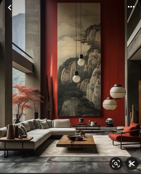 Asian Style Living Room, Chinese Apartment, Chinese Style Interior, Japan Decor, House Color Palettes, Modern Chinese, Loft Design, Space Design, House Colors