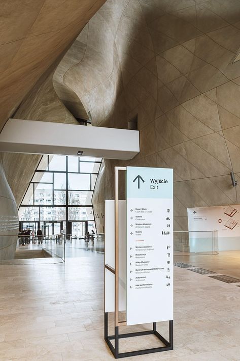 Wayfinding system in POLIN Museum on Behance Art Gallery Interior Exhibitions, Information Signage, Museum Branding, Signage Board, Wayfinding Signage Design, Gallery Interior, Wayfinding Signs, Directional Signage, Sign System