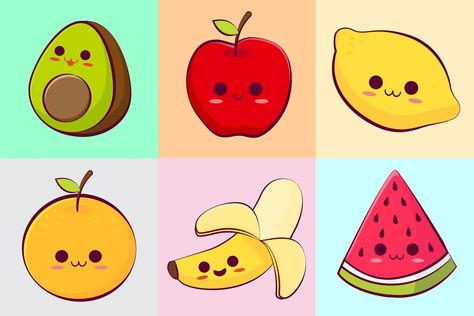 colección de frutas tropicales kawaii Banana Food, Pineapple Vector, Orange Apple, Kawaii Fruit, Milk Splash, Fruit Icons, Realistic Illustration, Fruit Orange, Fruit Vector