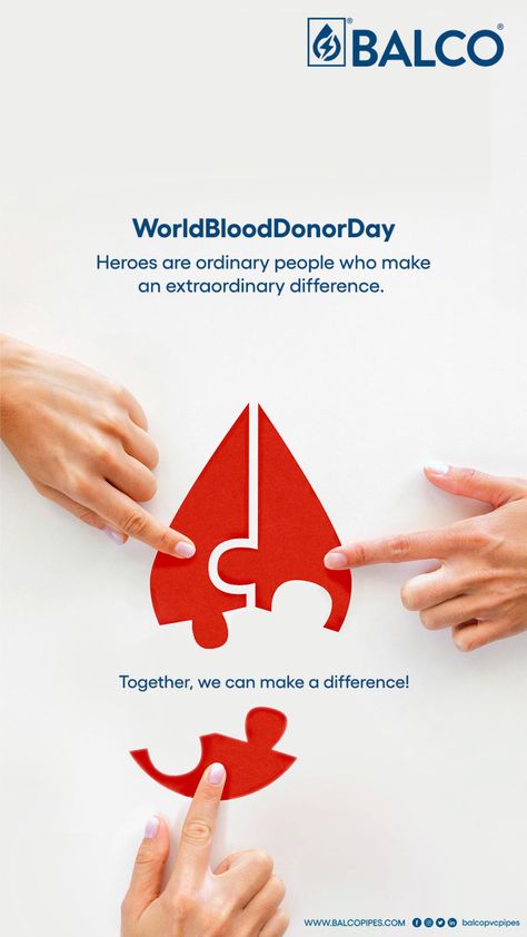 Today is #WorldBloodDonorDay, a day to celebrate the selfless heroes who save lives through their invaluable gifts. Your donation can make a difference and give hope to those in need. Join us in spreading awareness about the importance of blood donation and inspire others to become donors. Together, we can be lifesavers! #SupportMatters #BloodDonorDay #Balco #DonateBlood #BeAHero #BalcoSupports Blood Donation Day, Give Hope, Blood Donation, Save Life, Together We Can, Make A Difference, Life Savers, Bird Prints, Inspire Others