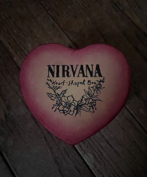 Diy Nirvana Gifts, Nirvana Heart Shaped Box Art, Heart Shaped Box Painting Ideas, Nirvana Birthday Cake, Heart Box Painting Ideas, Nirvana Gift Ideas, Heart Shaped Box Diy, Nirvana Birthday, Grunge Gifts Ideas