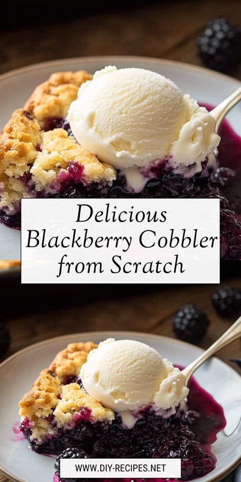 Bake a delicious blackberry cobbler from scratch with this easy recipe. Fresh blackberries and a golden crust make it a family favorite! Fresh Blackberry Cobbler Recipes, Jennifer Garner Blackberry Cobbler, Blackberry Dessert Recipes Easy, Black Berries Cobbler, Southern Blackberry Cobbler Recipe, Cobblers Recipes Easy, Blackberry Cobbler With Bisquick, Blackberry Cobbler With Pie Crust, Easy Blackberry Recipes