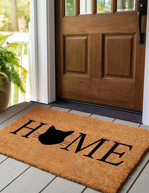 Personalized Home Cat Doormat , Custom kitty Doormat, Custom Handmade Cat Mat, Ideas Welcome Cat Gift for Cat Owner Love Cats by ArvoodDesigns on Etsy Cat Doormat, Spring Doormats, Mat Ideas, Cricut Mat, Coir Mat, Cat Door, House Map, Funny Doormats, Front Door Mats