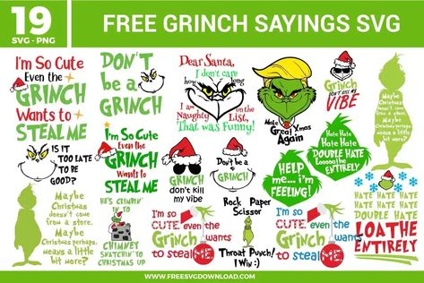 Grinch Sayings Free SVG Files | Free SVG Download Grinch Free Svg Files For Cricut, Grinch Cricut Projects Free, Super Hero Svg Files Free, Grinch Sayings Quotes Funny, Free Grinch Printables, Free Grinch Svg Files For Cricut, Free Grinch Svg Files, Grinch Sayings, Free Grinch Svg