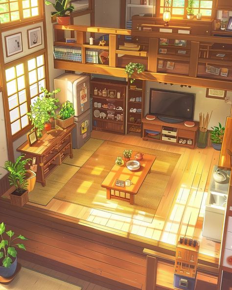 slow-living room⠀⠀ 🔗 https://linktr.ee/whimcity 💻 created with MidJourney & Topaz Gigapixel ⠀⠀⠀⠀⠀⠀⠀⠀⠀ 🔗 #chillvibes 🔗 #studioghibli 🔗 #aiartcommunity 🔗 #animelover 🔗 #animeart 🔗 #sunsetlovers 🔗 #lofi 🔗 #japanlover Room Concept Art, Home Bedroom Ideas, Living Room Illustration, Lofi Vibes, Sims Challenge, Amazing Interiors, Fantasy Architecture, Furniture Architecture, Fantasy Rooms