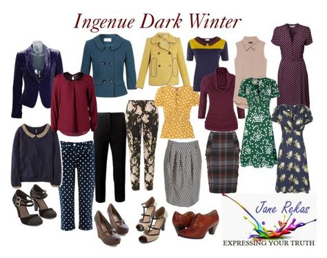 Ingenue Dark Winter by expressingyourtruth on Polyvore featuring Ð¼Ð¾Ð´Ð°, EAST, Boden, Seidensticker, maurices, Tory Burch, Theory, People Tree, CC and Armani Collezioni Deep Winter Palette Outfits, Winter Skin Tone, Deep Autumn Palette, Deep Winter Palette, Deep Winter Colors, Gamine Style, Winter Color Palette, Winter Typ, Soft Gamine