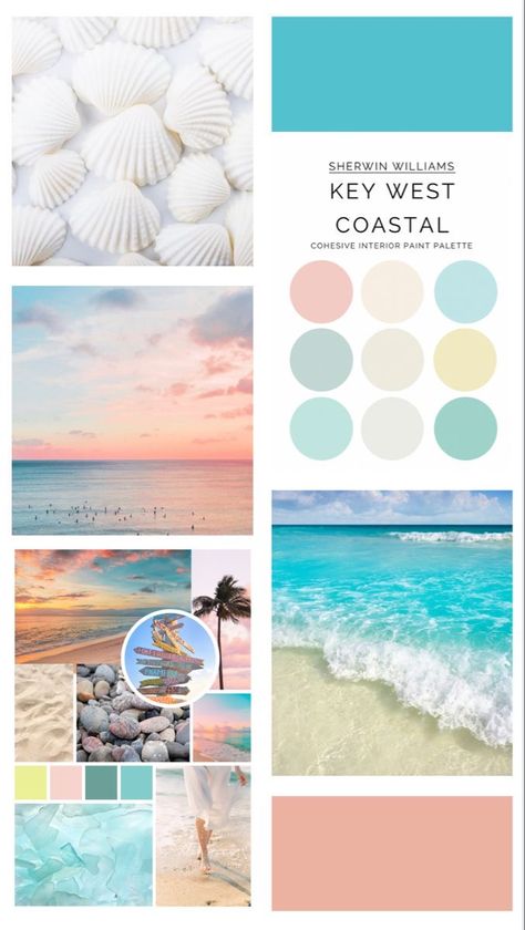 Apartment Room Color Schemes, Florida Paint Colors Exterior, Key West Bathroom Ideas, Coastal Kitchen Palette, Ocean Wall Colors, Beach Bedroom Color Palettes, Key West Design, Key West Interior Design Style, Coastal House Color Palette