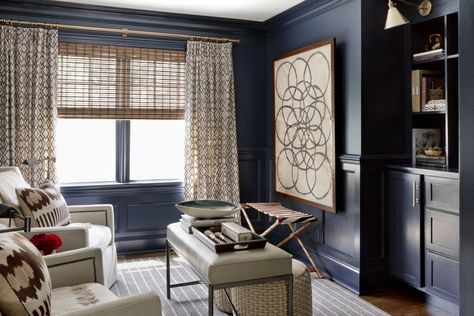 Navy Paint Colors, Navy Blue Paint Colors, Navy Blue Paint, Dark Blue Paint, Modern Window Treatments, Living Room Drapes, Navy Walls, Navy Blue Walls, Blue Paint Colors