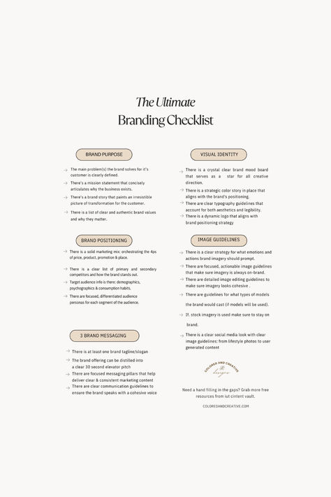 Ready to start planning your brand but have no idea where to start? The branding checklist breaks down everything you need to create a strategy led brand identity that will attract your ideal client. It breaks the process down into main sections - strategy and visuals so that you can feel so much clearer about how to reach your branding goals. #Branding #BrandingInspiration #BrandingChecklist # BrandIdentityDesign #BrandInspiration #BrandYourBusiness #emotionalbranding #womaninbusiness Brand Identity Checklist, Branding Checklist, Build A Brand, Kit Ideas, Brand Kit, Ideal Client, Branding Inspiration, Brand Packaging, Brand You