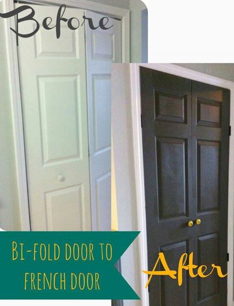 Great idea turn old sliding doors into french doors! Folding Closet Doors, Bi Fold Door, Hemma Diy, Up House, French Door, Design Bedroom, Wardrobe Design, Double Door, Bifold Doors