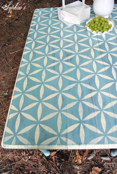 Painted Patio Table, Stencil Table Top, Painted Table Tops, Painted Kitchen Tables, Painting Table, Stenciled Table, Deck Table, Outdoor Table Tops, Paint Inspiration