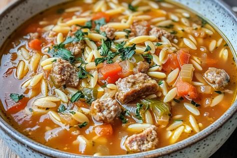 Marry Me Sausage Orzo Soup, Sausage Orzo Soup, Sausage Orzo, Gluten Free Dairy Free Dinner, Orzo Soup Recipes, Gooseberry Patch, Orzo Soup, Chicken Orzo Soup, Orzo Pasta