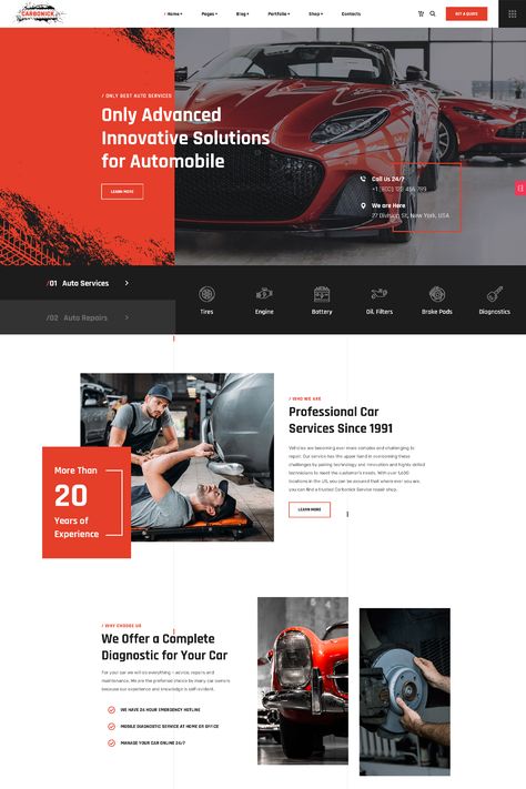 The "Carbonick - Auto Services & Repair WordPress Theme" is designed for auto service centers, car repair shops, mechanics, and automotive-related businesses. Auto Repair Website Design, Car Service Website Design, Mechanic Website Design, Car Repair Website Design, Automotive Website Design, Car Repair Shop Design, Mechanic Website, Car Website Design, Landing Ideas