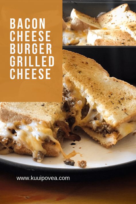 Bacon Cheeseburger Grilled Cheese Casserole - Ku'uipo Vea Grill Cheese Cheeseburger, Cheeseburger Grilled Cheese Casserole, Bacon Cheeseburger Grilled Cheese, Cheeseburger Grilled Cheese, Grilled Cheese Casserole, Cheese And Bread, Grill Cheese, Fatty Foods, Hamburger Meat Recipes