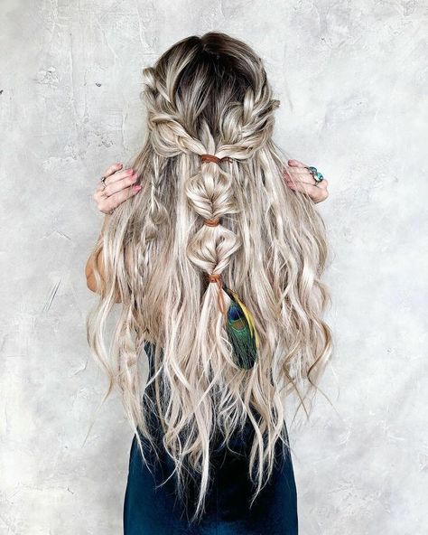 Braid Hairstyle Ideas, Braids Updo, Unique Braids, Color Extensions, Mode Hippie, Viking Hair, Boho Wedding Hair, Braid Hairstyle, Hairstyles Braided