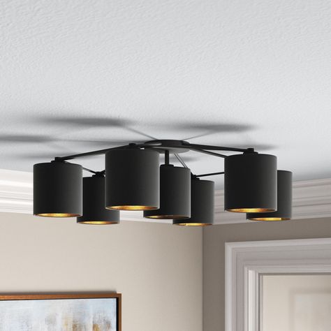 Wade Logan® Kappler 7-Light 33.07" Semi Flush Mount | Wayfair Masculine Ceiling Light, Big Ceiling Lights, Moody Office Light Fixture, Foyer Light, Design Stage, Cluster Design, Kitchen Light, Light Fixtures Flush Mount, Semi Flush Mount Lighting