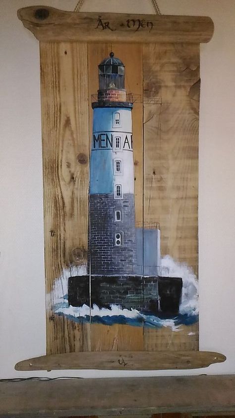 Lighthouse, wood, rustic, ocean Lighthouse Gifts, Lighthouse Drawing, Palette Projects, Driftwood Art Diy, Lighthouse Painting, Lighthouse Art, Sea Decor, Pallet Painting, Wood Rustic