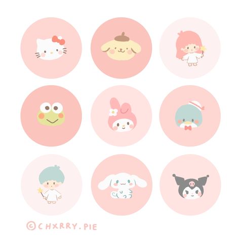 Cute Insta Pfp Cartoon, Goodnotes Icon, Cute Highlight Covers, Circle Sticker Design, 카드 디자인, Scrapbook Stickers Printable, Sanrio Wallpaper, Kawaii Stickers, Kawaii Wallpaper