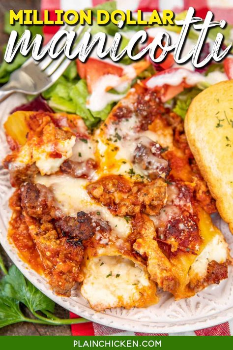 Manicotti Shells, Italian Pastas, Plain Chicken Recipe, Baked Manicotti, Manicotti Pasta, Manicotti Recipe, Favorite Casseroles, Plain Chicken, Marinade Sauce