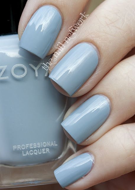 Zoya Kristen Neutral Blue Nails, Grey Blue Nails, Pale Blue Nails, Frozen Nail Art, Powder Blue Nails, Grey Nail Polish, Wedding Manicure, Light Blue Nails, Zoya Nail