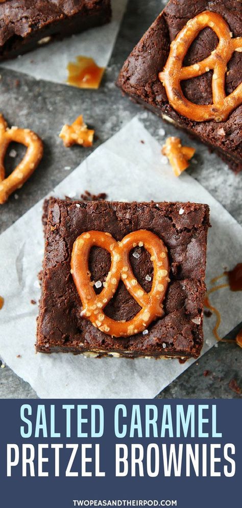 Salted Caramel Pretzel Brownies are fudgy, gooey brownies with pretzel pieces and a layer of salted caramel sauce. These brownies are the ultimate dessert. Make it a holiday dessert and enjoy sharing with friends and family! #brownies #caramel Caramel Pretzel Brownies, Pretzel Brownies, Brownies Caramel, Salted Caramel Pretzels, Gooey Brownies, Caramel Pretzels, Salted Caramel Brownies, Caramel Brownies, Salted Caramel Sauce