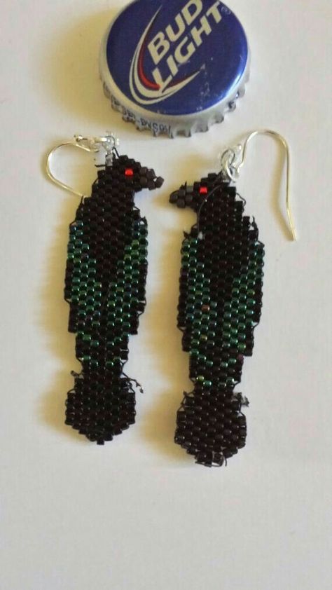 Beaded Raven, Skull Bead Pattern, Crow Earrings, Halloween Beading, Beaded Bird, Jewellery Crystal, Beaded Jewelry Earrings, Art Perle, Beaded Earrings Diy