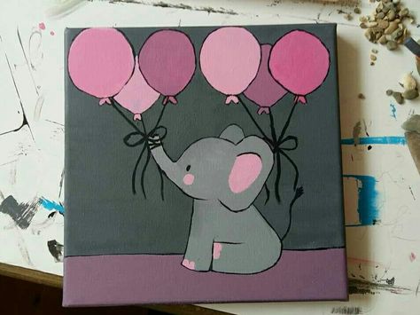 Birthday Paintings On Canvas, Acrilyc Paintings Ideas Simple, Easy Nursery Paintings Diy, Easy Elephant Painting Simple, Cute Elephant Canvas Paintings, Painting Ideas On Canvas For Nursery, Nursery Paintings Canvas Acrylic, Elephant Painting Canvas Easy, Cute Elephant Painting Acrylic Easy