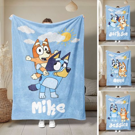 Personalized Bluey Blanket, Bluey Family Soft Cozy Sherpa Fleece Throw Blankets, Bluey Birthday Blanket, Bluey Mom & Dad Blanket for Kids.  Indulge in the ultimate warmth and comfort with our premium fleece and sherpa blankets, perfect for the chilly season. Made from ultra-soft materials, these blankets feature two layers that deliver unmatched coziness while adding a vibrant touch to your home, brightening even the coldest winter days. - Ultra-Soft Materials: Fleece, Sherpa--designed for maximum comfort and warmth. - Three Size Options: Available in 30x40 inches, 50x60 inches, and 60x80 inches. - Soft & Durable: Lightweight, durable, and compact for easy folding. Our blankets are incredibly soft, anti-pilling, wrinkle-resistant, hypoallergenic, and resistant to shedding. They maintain th Bluey Blanket, Bluey Mom, Bluey Family, Bluey Birthday, 13th Birthday Parties, Blue Gift, Cute Cups, Boy Birthday Parties, Winter Days