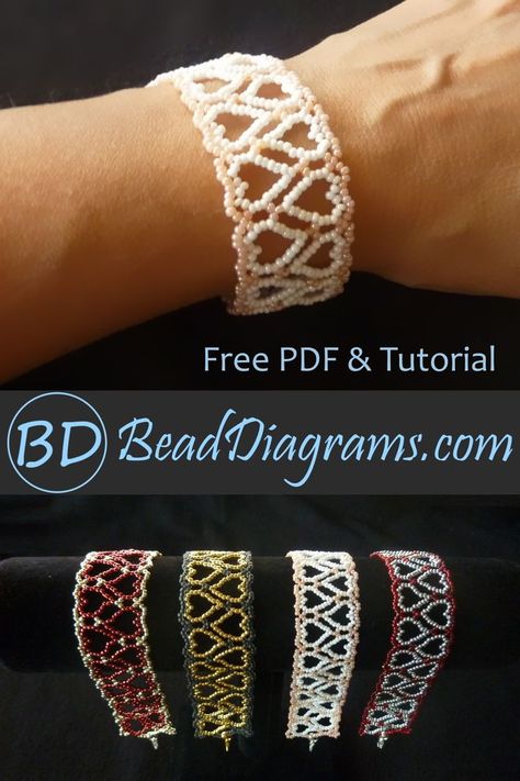 Free PDF & Tutorial! Seed Bead Heart, Pretty Hearts, Bead Heart, Hearts Bracelet, Seed Bead Jewelry Patterns, Seed Bead Pattern, Bracelets Handmade Diy, Beading Patterns Free, Seed Bead Patterns