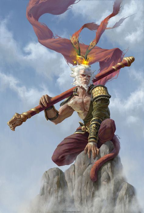 Sun Wukong Art, Wukong Art, Sage Art, Son Wukong, Wu Kong, Warrior Drawing, Monkey Tattoos, Cartoon Monkey, Legends And Myths