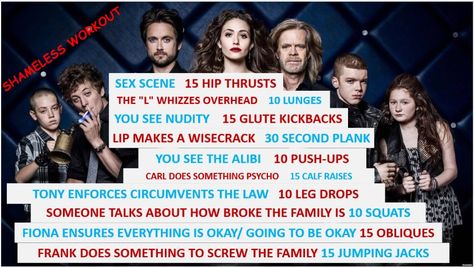 Couldn't find a Shameless TV workout so I made one with the help of a few drinking games I found Shameless Workout, Shameless Drinking Game, Tv Workouts Netflix Tv Shows, Tv Show Workouts Disney, All Shameless Characters, Tv Workout Challenge, Workout Barbie, Tv Show Workouts, Movie Workouts