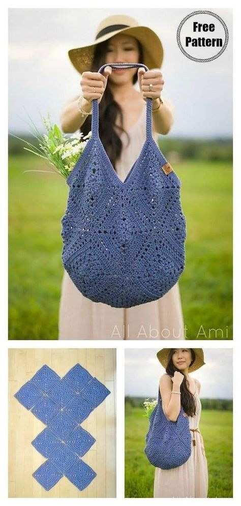 Hombre Yarn Crochet Patterns, Quick Diy Crochet Gifts, Smaller Crochet Projects, Modern Crochet Bag, What To Make With Crochet Squares, Big Granny Square Pattern, Granny Square Bag Pattern Free, Crochet Diy Ideas, Modern Granny Square Crochet