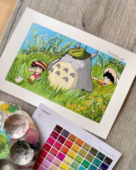 *sold* I made a tiktok 🙈. This was super fun to paint!! I’m really liking the gouache set I got, so many colors! 🎨🤩 #totoro… | Instagram Anime Gouache, Ghibli Gouache, Studio Ghibli Drawings, Totoro Painting, Ghibli Painting, Totoro Drawing, Paint Gouache, Totoro Art, Fun Watercolor