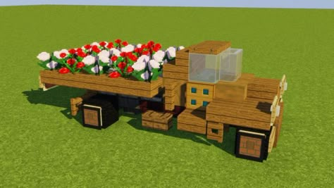 A truck with flowers on the truckbed! Made in Minecraft and would look very nice out in a farm field or even within a village. Transporting Flowers, Truck Minecraft, Old Chevrolet, Case Minecraft, Minecraft Decoration, Rumah Minecraft Sederhana, Minecraft Interior Design, Bangunan Minecraft, Minecraft Farm