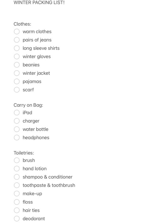 Winter Holiday Essentials, Winter Packing Checklist, Travel Checklist For Women Winter, What To Pack For A Cold Vacation, Packing List For Cold Vacation, Packing List For Snow Vacation, Cabin Packing List Winter, South Carolina Packing List, Snow Packing List