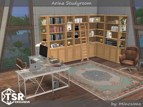 Sims4 Furniture, Library Furniture, Casas The Sims 4, Sims 4 Toddler, Sims Community, Decor Buy, L Shaped Desk, Office Essentials, Sims House