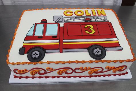 Firefighter Birthday Cakes, Fireman Cake, Firetruck Cake, Firetruck Birthday Party, Flat Cakes, Firefighter Birthday, Cake Hacks, Firetruck Birthday, Kids Cakes