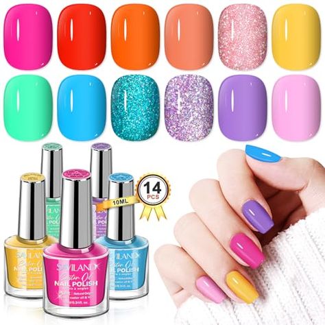 SAVILAND Finger Nail Polish Set for Beginner: 12 Neon Colors Air Quick Dry Nail Polish Summer Glitter Nail Polish Kit Regular Fingernail Polish Non Gel with Base-Top Polish for Toe Manicure Nail Art Toe Manicure, Finger Nail Polish, Nail Polish Summer, Quick Dry Nail Polish, Dry Nails Quick, Nail Polish Kit, Manicure Nail Art, Fingernail Polish, Dry Nail Polish