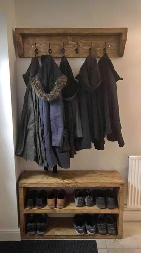 Small Space Coat Rack Entry Ways, Shoe Unit, Small House Storage, Coat And Shoe Storage, Stairs Renovation, Coat And Shoe Rack, Coat Storage, Mudroom Laundry Room, Mud Room Storage