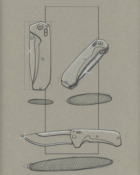 Pocket Knife Drawing, Knife Draw Sketches, Knife Sketch, Orthographic Drawing, Knife Drawing, Inspiration Painting, Knife Art, Knife Design, Camp Knife