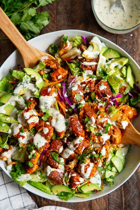 Crispy Buffalo Chicken Salad {Paleo, Whole30, Keto} Buffalo Chicken Salad Recipe, Pan Fried Chicken Tenders, Salad Calories, Salad And Dressing, Chicken Celery, Salad Keto, Buffalo Chicken Salad, Keto Salad, Whole30 Keto