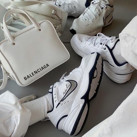 Nike Air Monarch Iv Outfit, Air Monarch Iv, Nike Air Monarch Iv, Nike Air Monarch, Kicks Shoes, Shoe Inspo, Balenciaga Shoes, Rubber Shoes, New Sneakers