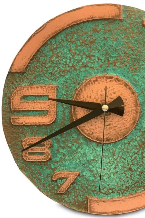 Copper Patina Wall, Patina Wall, Rustic Wall Clocks, Copper Art, Oxidized Copper, Copper Wall, Copper Patina, Cozy Feeling, Perfect Gift For Her