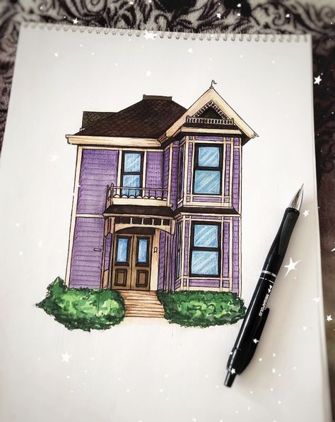 House Drawing Marker, House Design Drawing, Creative Book Cover Designs, Tree Wallpaper Iphone, Watercolor House Painting, Creative Book Covers, Copic Marker Art, Building Illustration, Easy Canvas Art